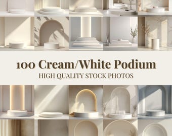100 Minimalistic White Product Showcase | Neutral Product Podium Display Mock-Up | Stock Photo for Product Photography & E-Commerce Mock Ups