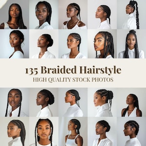 135 Braided Beauty Stock Photo Bundle | Black Woman Images | Diverse Female Model Photos | Melanin Hair Salon Marketing Instagram Reel Cover