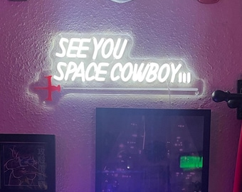 See You Space Cowboy Neon Sign, Anime Wall Decor, Retro Cowboy Bebop wall decor, Birthday Gift Ideas, Anime Fan Gift, Unique Wall Decor