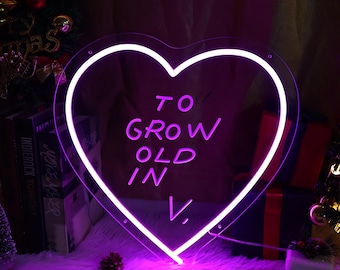 To Grow Old In Heart Neon Sign, WandaVision Inspired wall decor, Wanda Maximoff, Scarlet Witch, 1970s Vision wall art