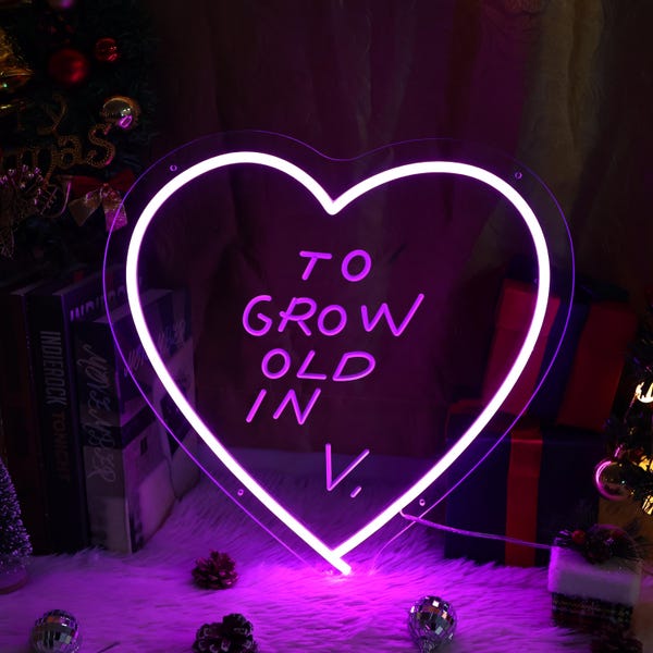 To Grow Old In Heart Neon Sign, WandaVision Inspired wall decor, Wanda Maximoff, Scarlet Witch, 1970s Vision wall art