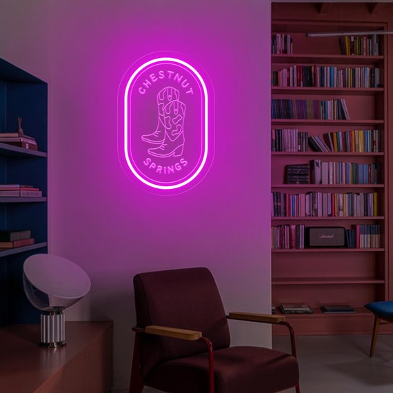 Chestnut Springs Neon Sign: Cowboy Romance Books Decor