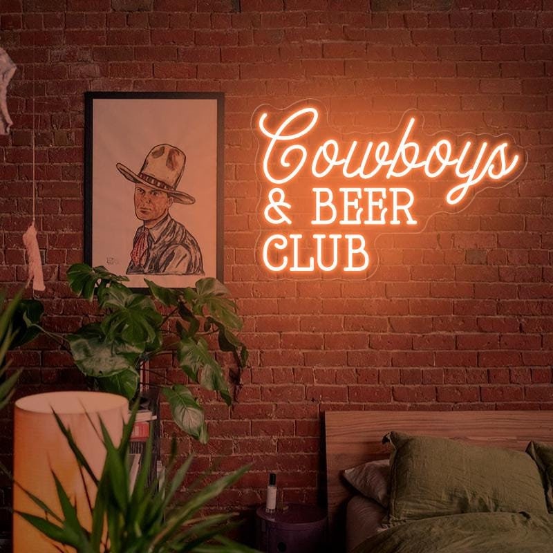 Cowboys and Beer Neon Sign: Vintage Western Decor