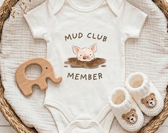 Mud Club Member Bodysuit | Pig Farm Animal Baby Clothing | 093