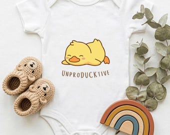 Unproducktive Funny Baby Bodysuit | Baby Farm Animal Duck Clothing | Newborn Clothes | 108