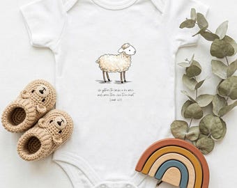 Isaiah 40 Christian Baby Bodysuit: Sheep Graphic, Soft Cotton | 024