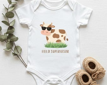 Field Supervisor Funny Baby Bodysuit | Farm Cowboy Tractor Baby Clothing | 106
