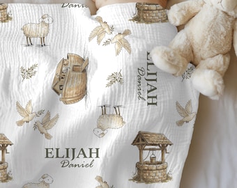 Personalized Name Baby Swaddle Blanket | Christian Noahs Ark Theme | 056