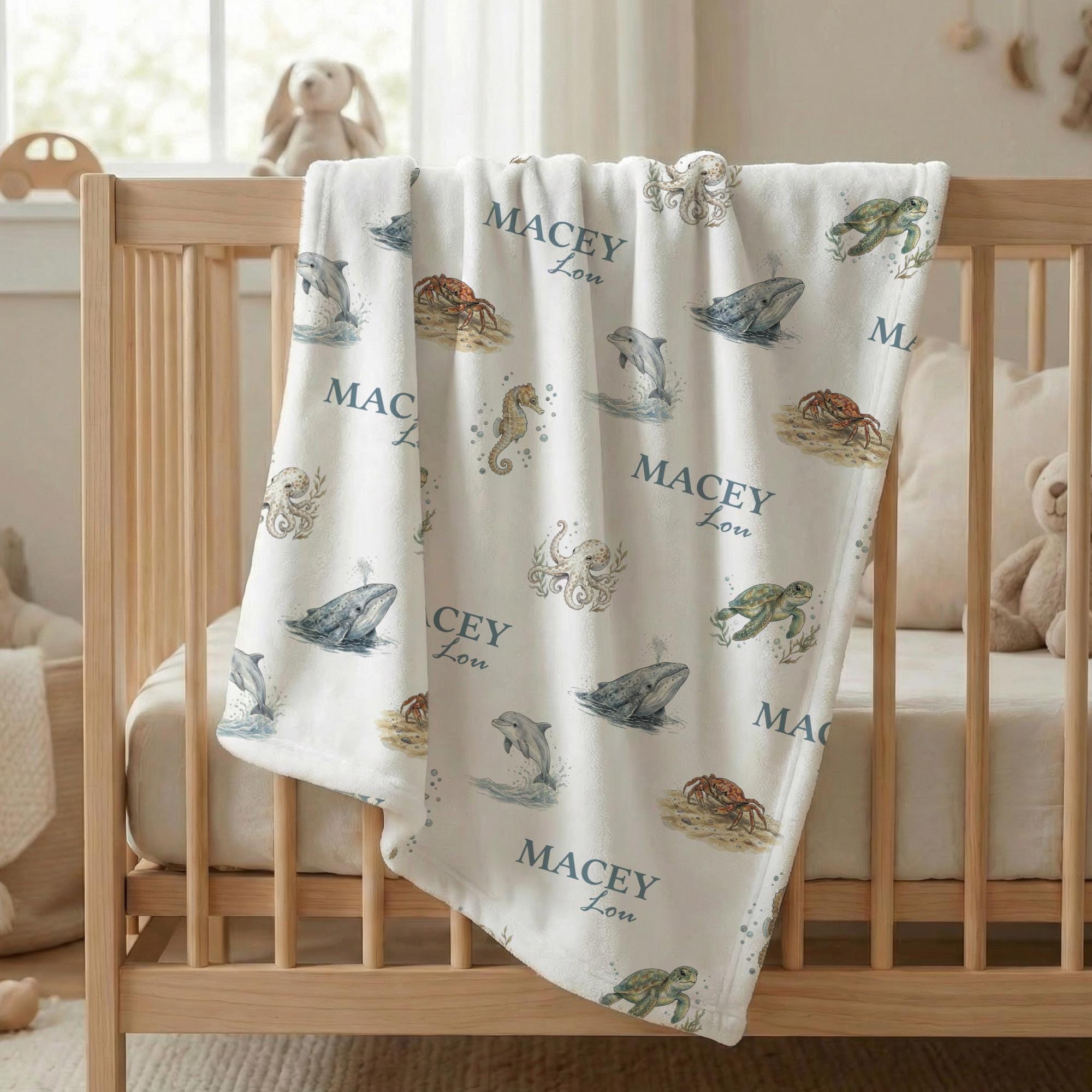 Personalized Name Blanket | Sea Animals Ocean Theme | Custom Name ...