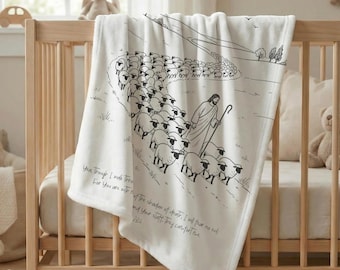 Christian Baby Blanket: Psalm 23 Shepherd and Sheep Illustration | 003