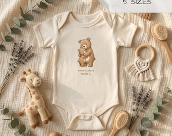 Mother's Day Baby Bodysuit | Home is Where Mama Is - Woodland Bear | 057