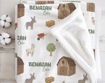 Personalized Name Baby Blanket: Farm Theme Childrens Blanket | 029