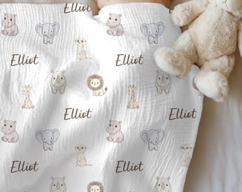 African Animals Personalized Name Baby Swaddle Blanket | 097