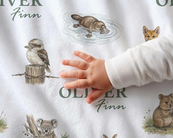 Personalized Baby Name Blanket: Australian Animals Nursery Decor | 008
