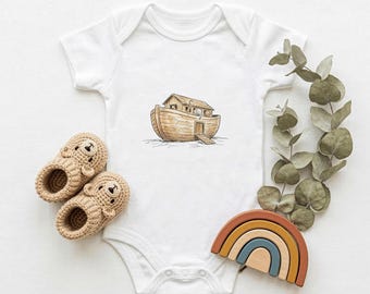 Noah's Ark Baby Bodysuit: Christian Illustration Baby Clothing | Newborn to 24 months | 025