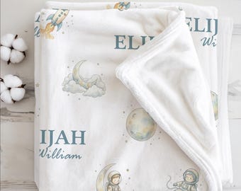 Personalized Baby Name Blanket: Watercolor Space and Universe Theme | 004