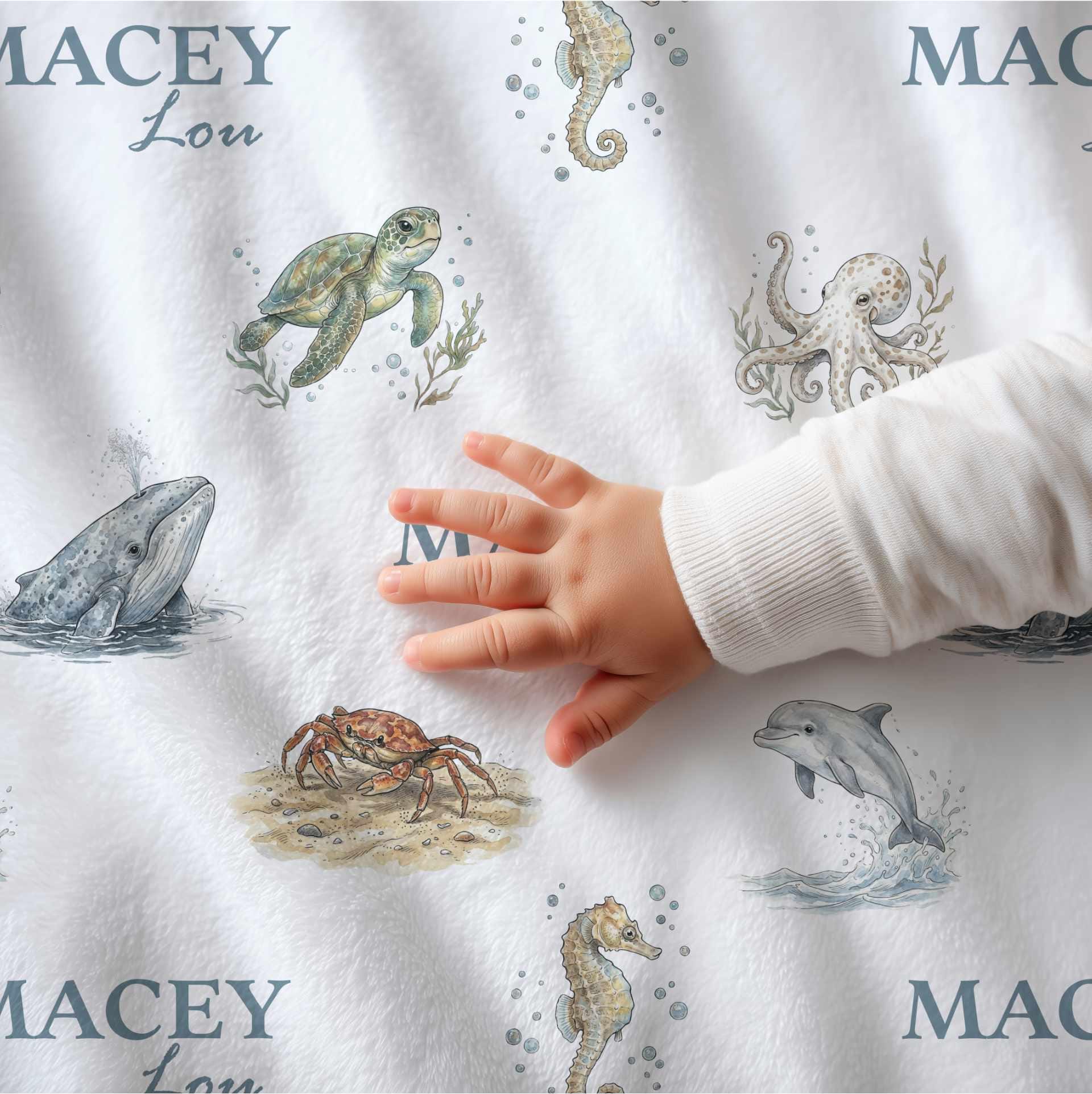 Personalized Name Blanket | Sea Animals Ocean Theme | Custom Name ...
