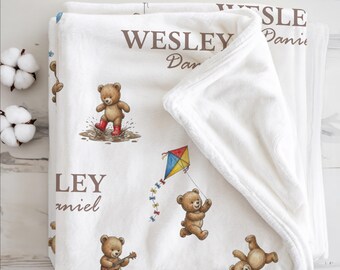 Personalized Baby Name Blanket: Teddy Bears Nursery | 015