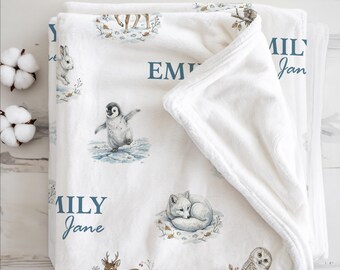 Personalized Baby Name Blanket: Arctic Winter Animals | 011