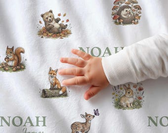 Personalized Baby Name Blanket: Woodland and Forest Animals | 001