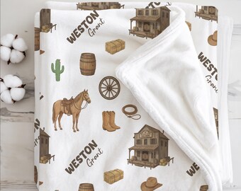 Personalized Name Blanket | Western Country Cowboy Theme | Custom Name Children Baby Blanket | 031
