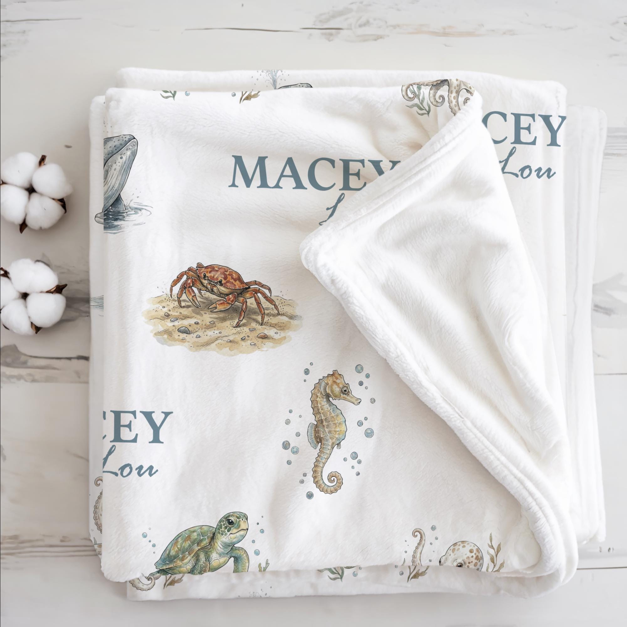 Personalized Name Blanket | Sea Animals Ocean Theme | Custom Name ...
