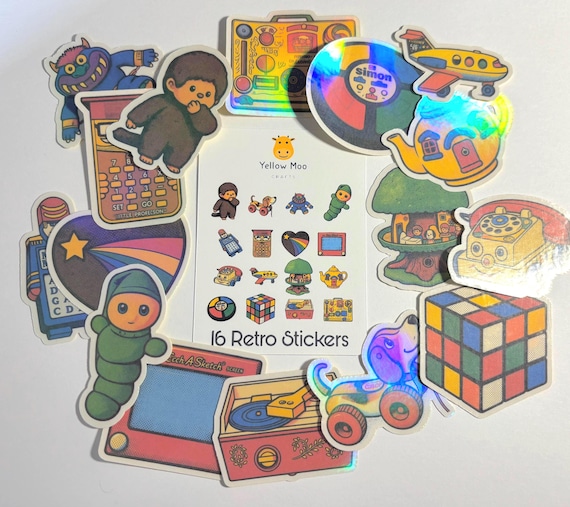 16 Retro 80s Toy Inspired Stickers – Nostalgic Laptop, Journal, Gift Decorations