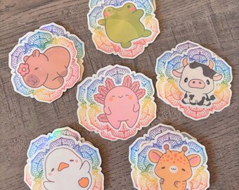 Adesivi Kawaii Mandala con animali – Simpatici adesivi per laptop, decorazioni per diari (12 pezzi)