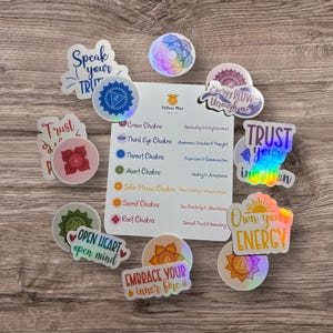 15 autocollants chakra, symboles et devises chakra, mandala arc-en-ciel, pack d'autocollants spirituels, autocollants, pleine conscience, positif, ambiance,