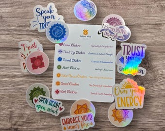 15 adesivi per chakra, simboli e motti per chakra, mandala arcobaleno, pacchetto di adesivi spirituali, adesivi, vibrazioni positive e consapevoli,
