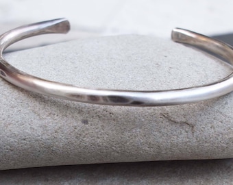 Hand Forged Sterling Silver Cuff Bracelet - Oxidized Silver Rustic Mens Jewelry
