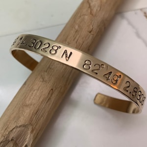 Personalized Bronze Latitude Longitude Bracelet, Coordinates Jewelry