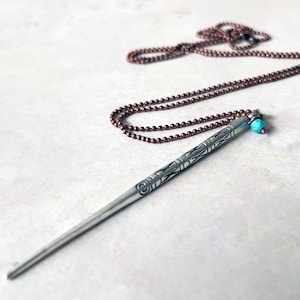 Antique Silver Sword Pendant Necklace: Turquoise Boho Warrior Jewelry, Symbol of Strength