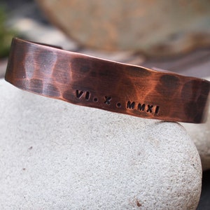 Men's Copper Bracelet, Oxidized Copper Cuff, Roman Numeral Bracelet, 7th Anniversary Gift image 6