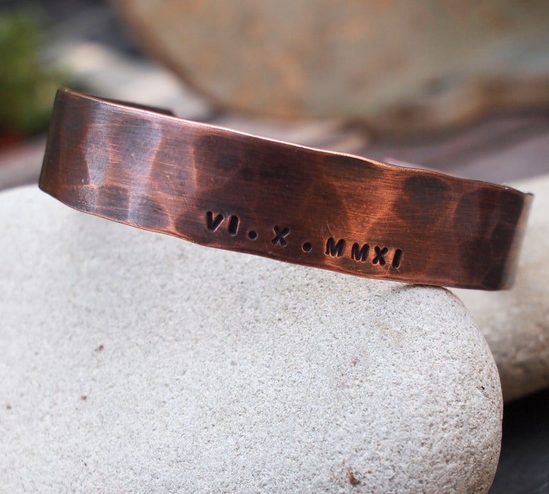 Men's Copper Bracelet, Oxidized Copper Cuff, Roman Numeral Bracelet, 7th Anniversary Gift image 6