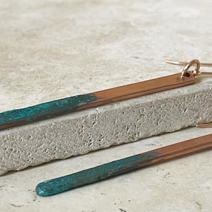 Artisan Made Copper Earrings with Verdigris Patina, 7th Anniversary Gift