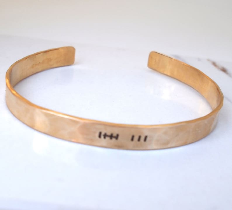 Bronze Tally Mark Bracelet, 8th or 19th Anniversary Gift for Her, Hatch Mark Cuff, 8 Years and Counting image 3