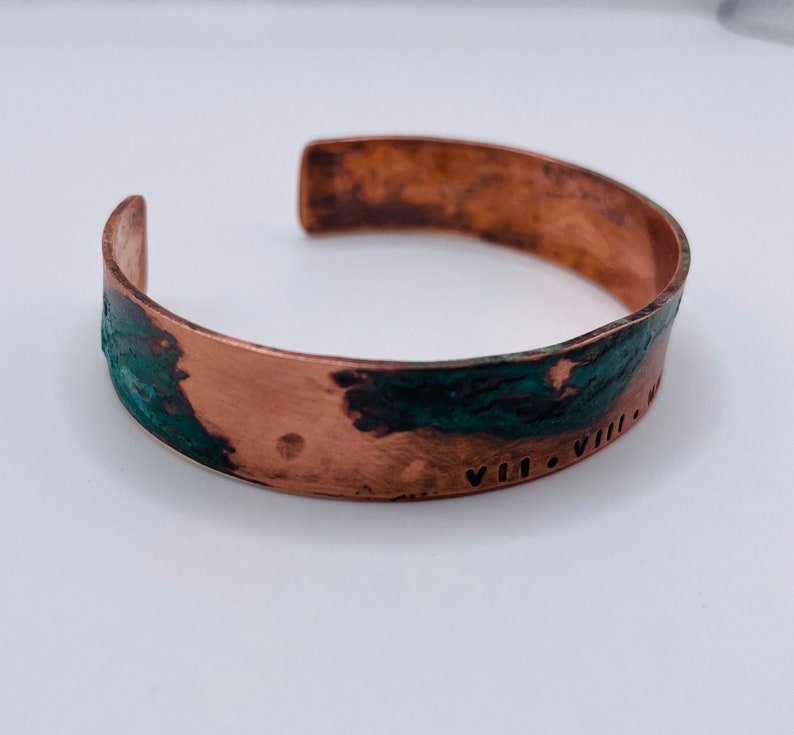 Ladies Copper Roman Numeral Bracelet with Verdigris Patina, 7th or 22nd Anniversary Gift image 6