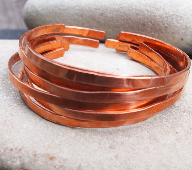 Copper Stacking Bangles, Thin Stacking Bracelets, Boho Bangles, Copper Anniversary Gift image 4
