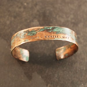 Ladies Copper Roman Numeral Bracelet with Verdigris Patina, 7th or 22nd Anniversary Gift image 9