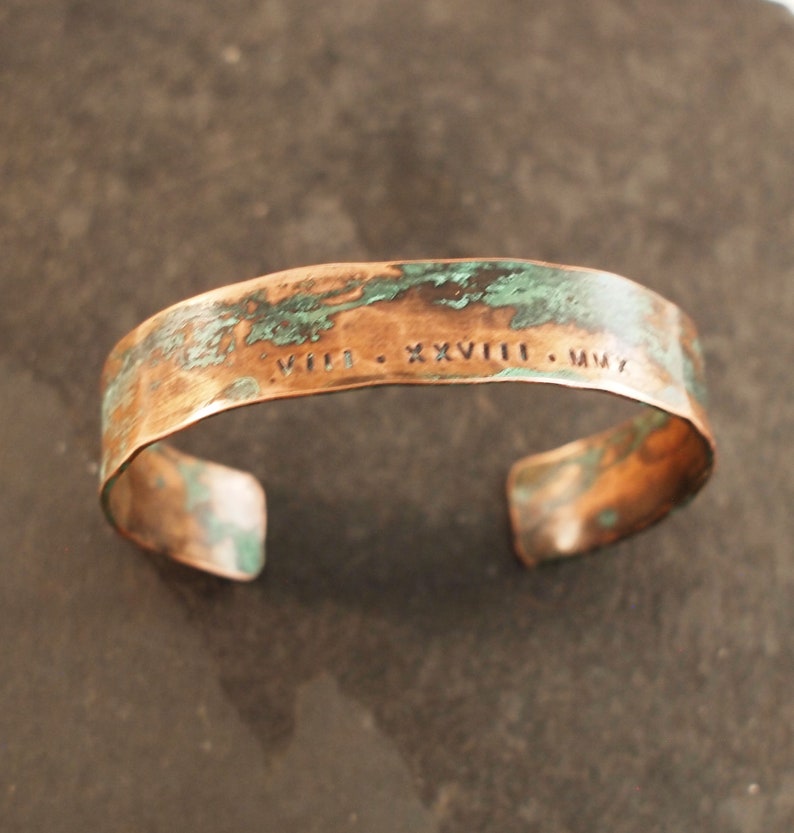 Ladies Copper Roman Numeral Bracelet with Verdigris Patina, 7th or 22nd Anniversary Gift image 9