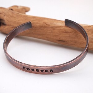 Copper Anniversary Bracelet, Oxidized Copper FOREVER cuff, 7th Anniversary Gift image 5