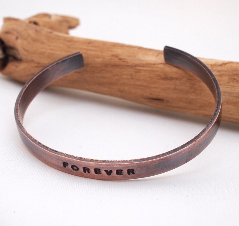 Copper Anniversary Bracelet, Oxidized Copper FOREVER cuff, 7th Anniversary Gift image 5