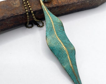 Verdigris Patina Leaf Necklace. Bronze Gift. Bronze 8th or 19th Anniversary Gift.Double Sided Necklace