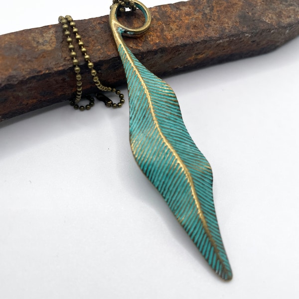 Verdigris Patina Leaf Necklace. Bronze Gift. Bronze 8th or 19th Anniversary Gift.Double Sided Necklace