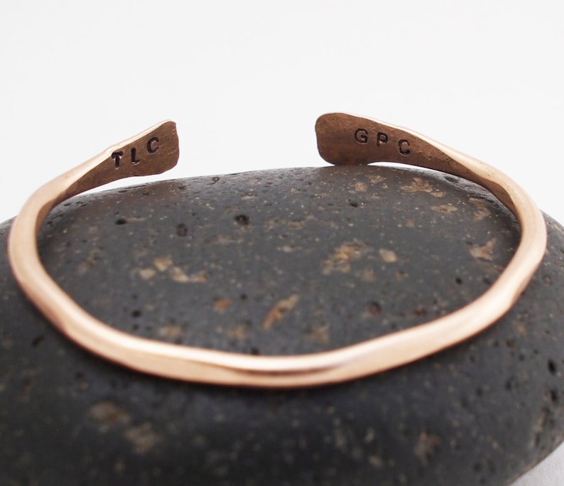 Bronze Mother's Bracelet, Hand Stamped Cuff with Initials, Bronze Anniversary image 1