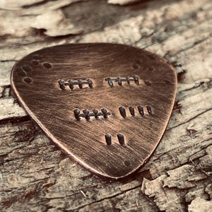 Copper  Guitar Pick, 22 Tally Marks, 7th or 22nd  Anniversary Gift, Distressed Metal Pick, 7 Hash Marks, Copper Gift