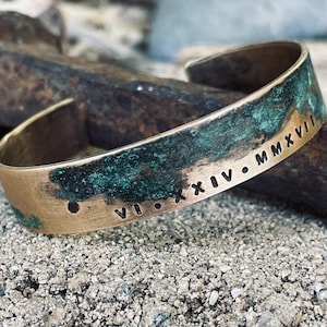Roman Numeral Bracelet for Him, Bronze Anniversary Gift, Custom Mens Cuff, 8th or 19th Anniversary, Personalized Date Bracelet for Husband