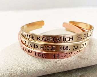 Mother's Bracelet, Bronze Name and Date Bracelet, Mother's Jewelry, Custom Copper Bracelet