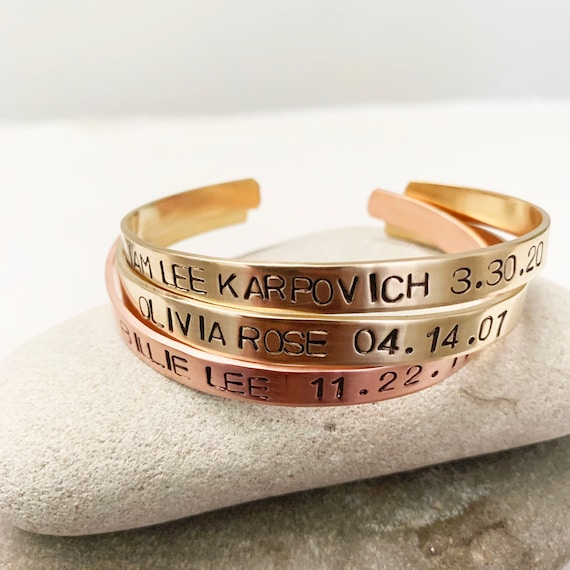 Mother s Bracelet Bronze Name and Date Bracelet Mother s Jewelry